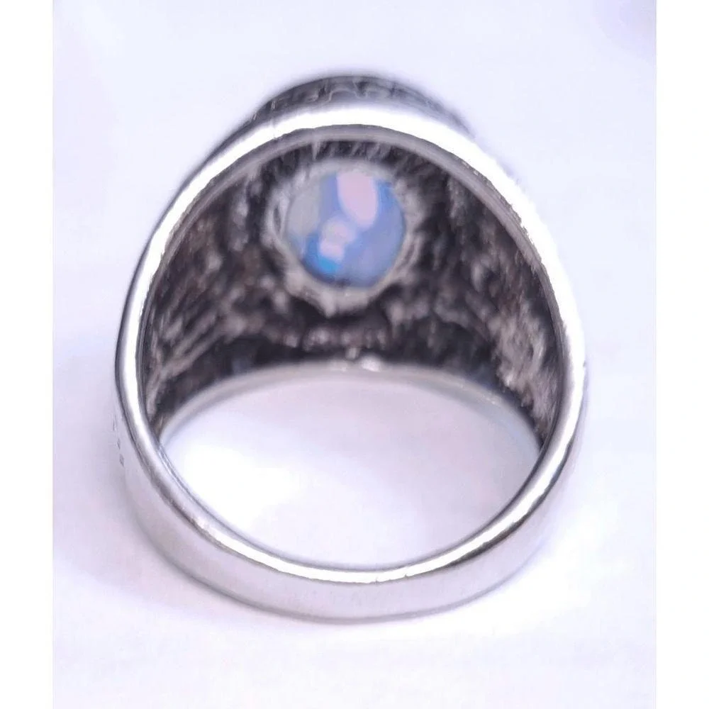 New Faux Cat Eye Moon Looking Oval Stone 8.5 Silvertone Fashion Ring Mens Womens